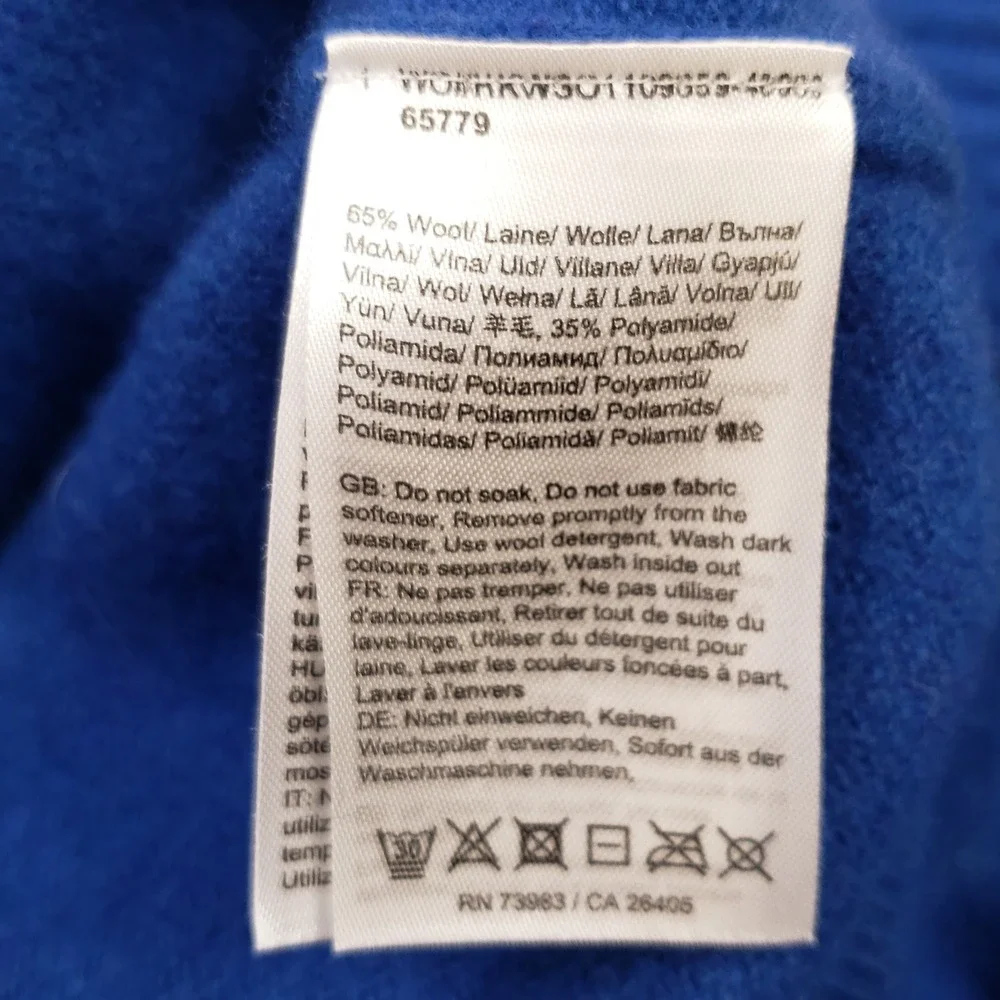 Helly Hansen Carv Knitted Sweater Mens Medium Blue Wool Blend Ribbed Pullover